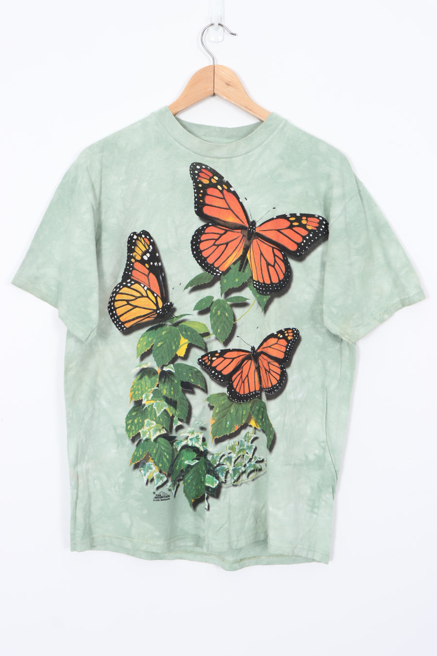 1999 THE MOUNTAIN Monarch Butterfly Tie Dye Green T-Shirt (M-L)