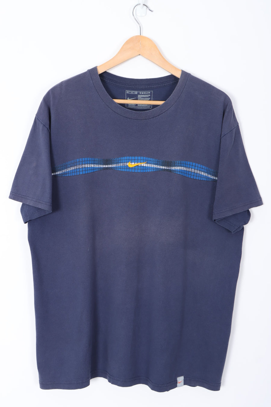 NIKE Swim Centre Swoosh Logo Y2K Blue Wave T-Shirt (L)