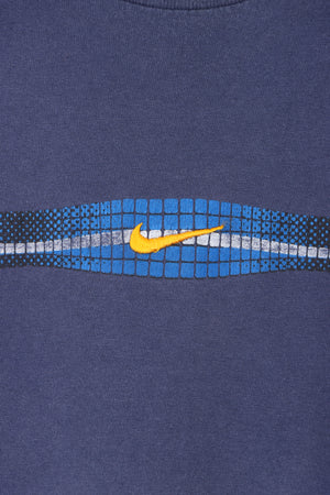 NIKE Swim Centre Swoosh Logo Y2K Blue Wave T-Shirt (L)