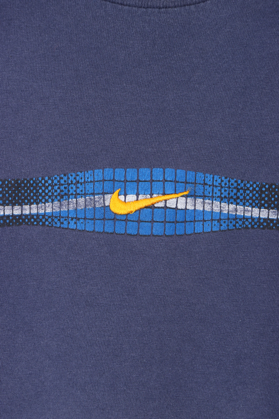 NIKE Swim Centre Swoosh Logo Y2K Blue Wave T-Shirt (L)