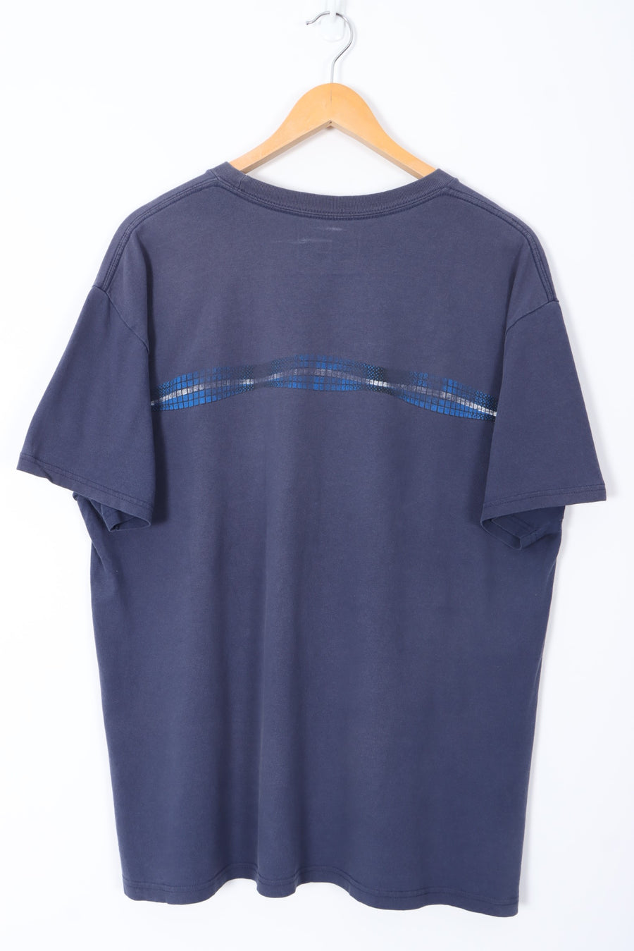 NIKE Swim Centre Swoosh Logo Y2K Blue Wave T-Shirt (L)