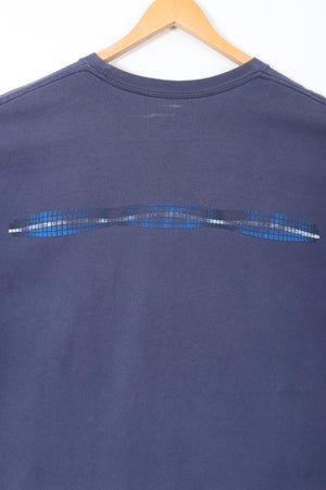 NIKE Swim Centre Swoosh Logo Y2K Blue Wave T-Shirt (L)