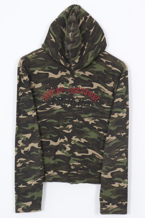 HARLEY DAVIDSON Camo Embellished Cropped Hoodie (Women's M)