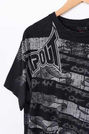 TAPOUT 'Expression Of Combat' Rib Bone Gothic Striped Design T-Shirt (L)