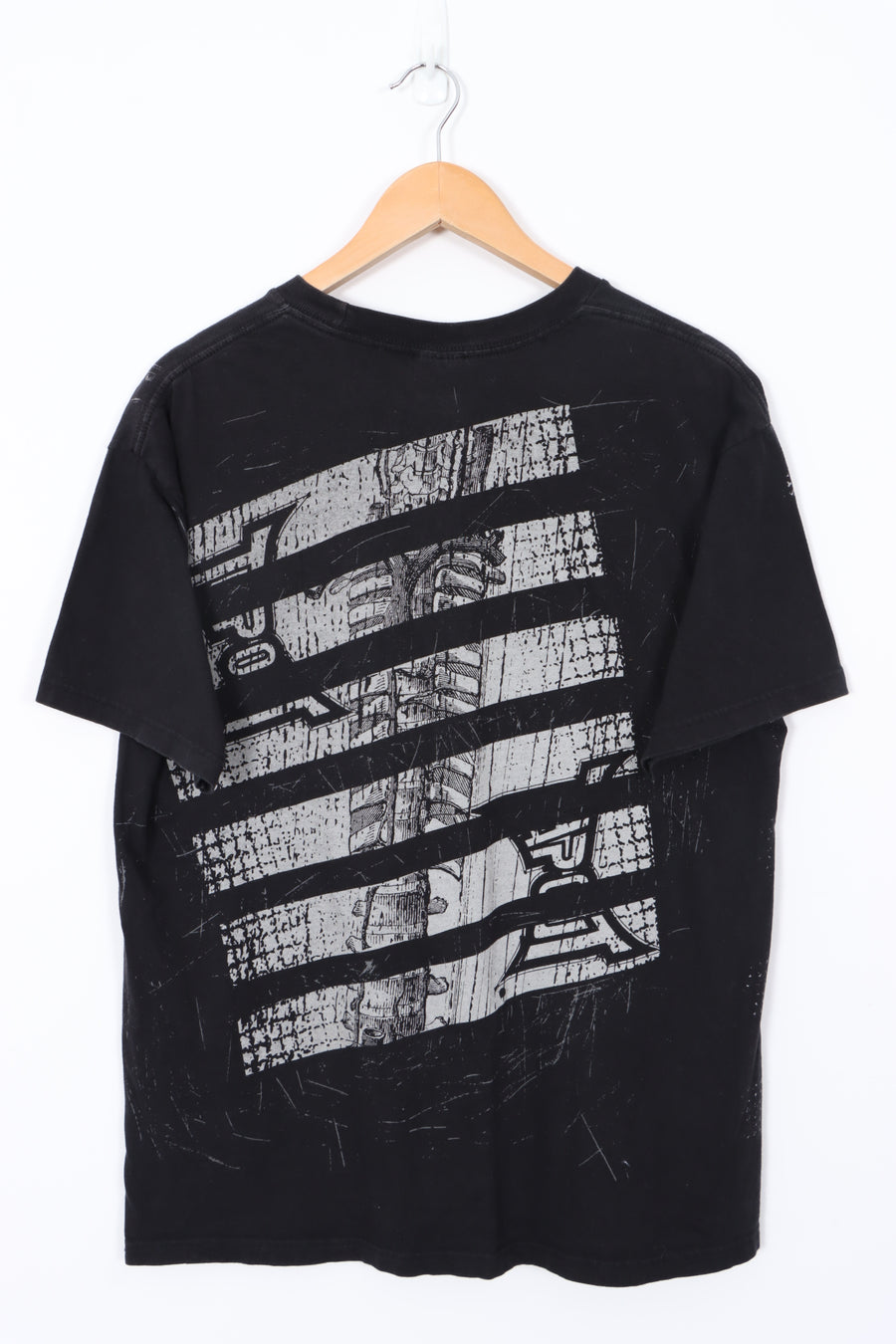 TAPOUT 'Expression Of Combat' Rib Bone Gothic Striped Design T-Shirt (L)