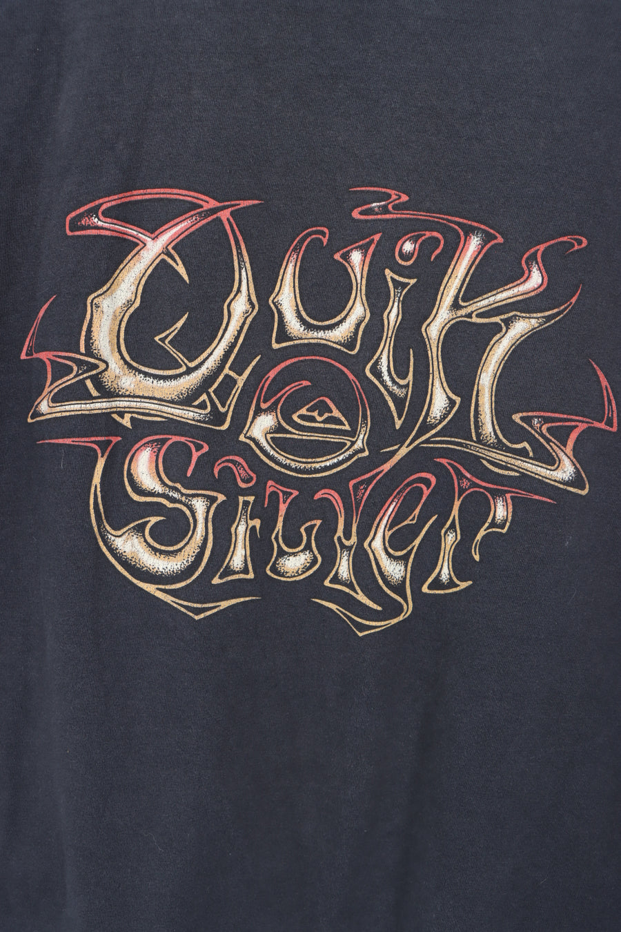 QUICKSILVER Double Sided Spell Out Logo Graphic Black Surfer Tee (L-XL)