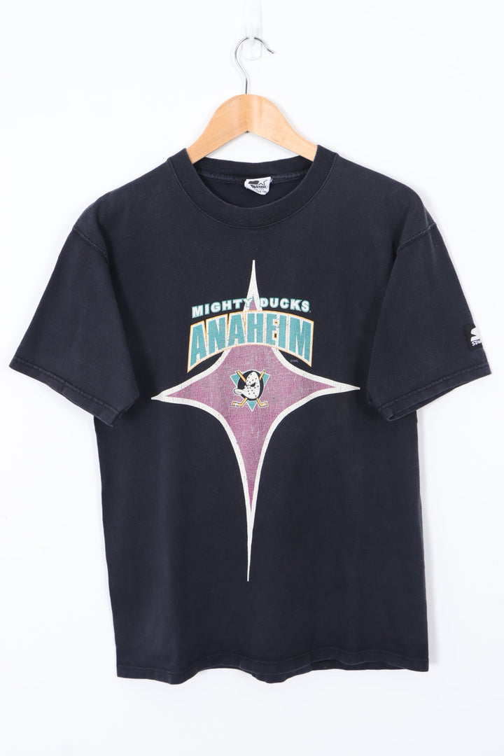 STARTER Anaheim Mighty Ducks NHL USA Made Black T-Shirt (M)