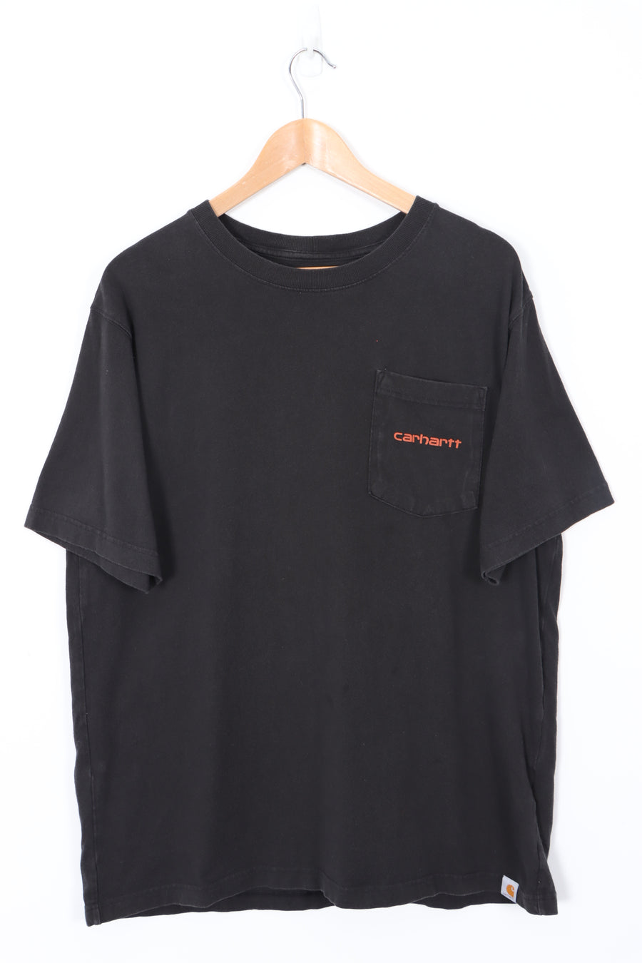 CARHARTT Front Pocket Large Linear Logo Back Graphic Black T-Shirt (L-XL)