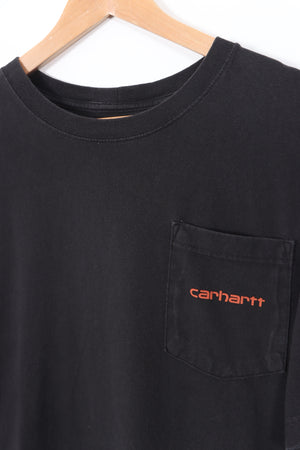 CARHARTT Front Pocket Large Linear Logo Back Graphic Black T-Shirt (L-XL)