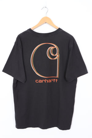 CARHARTT Front Pocket Large Linear Logo Back Graphic Black T-Shirt (L-XL)