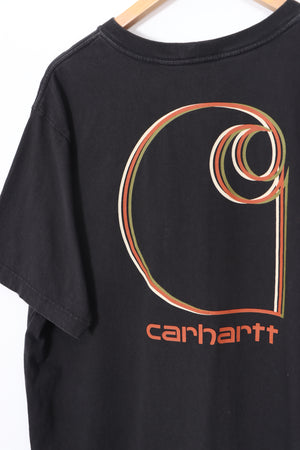 CARHARTT Front Pocket Large Linear Logo Back Graphic Black T-Shirt (L-XL)