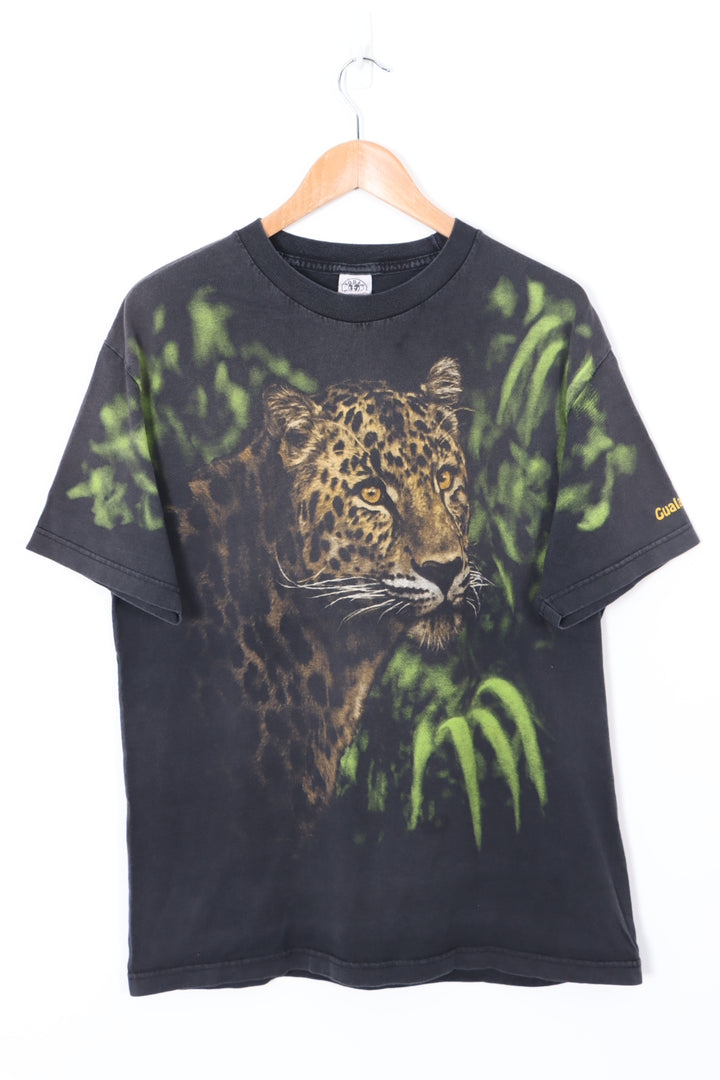 Amber Eyed Leopard USA Made Black Animal T-Shirt (L)