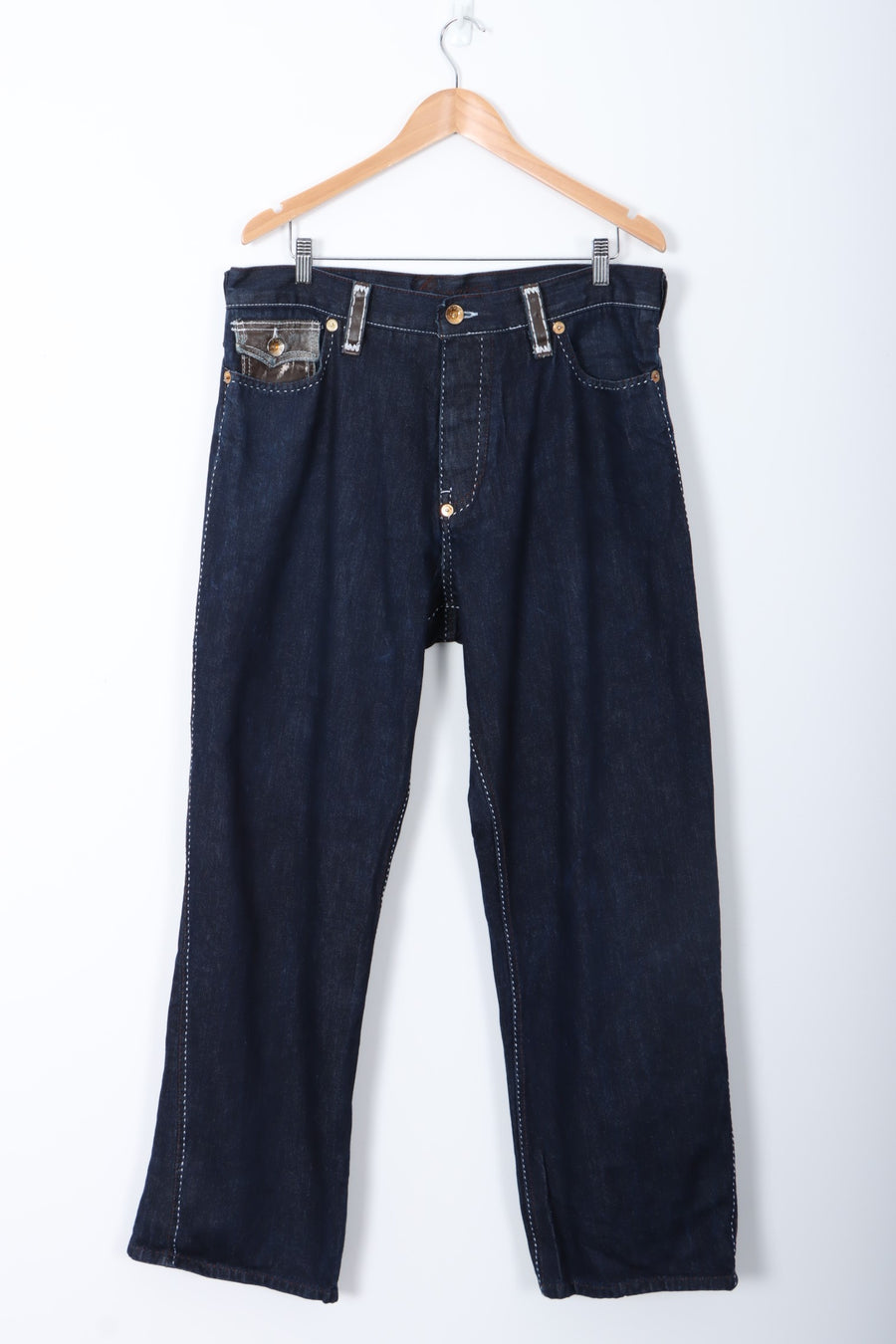 COOGI Leather Contrast Stitch Y2K Jeans (38x34)