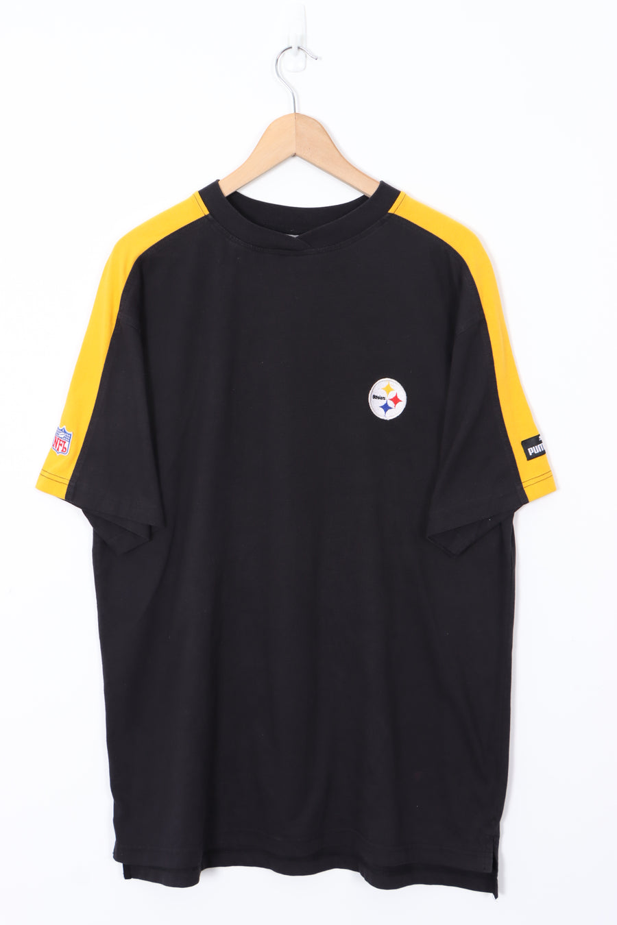 PUMA Pittsburgh Steelers NFL Yellow Stripe Black T-Shirt (XL)