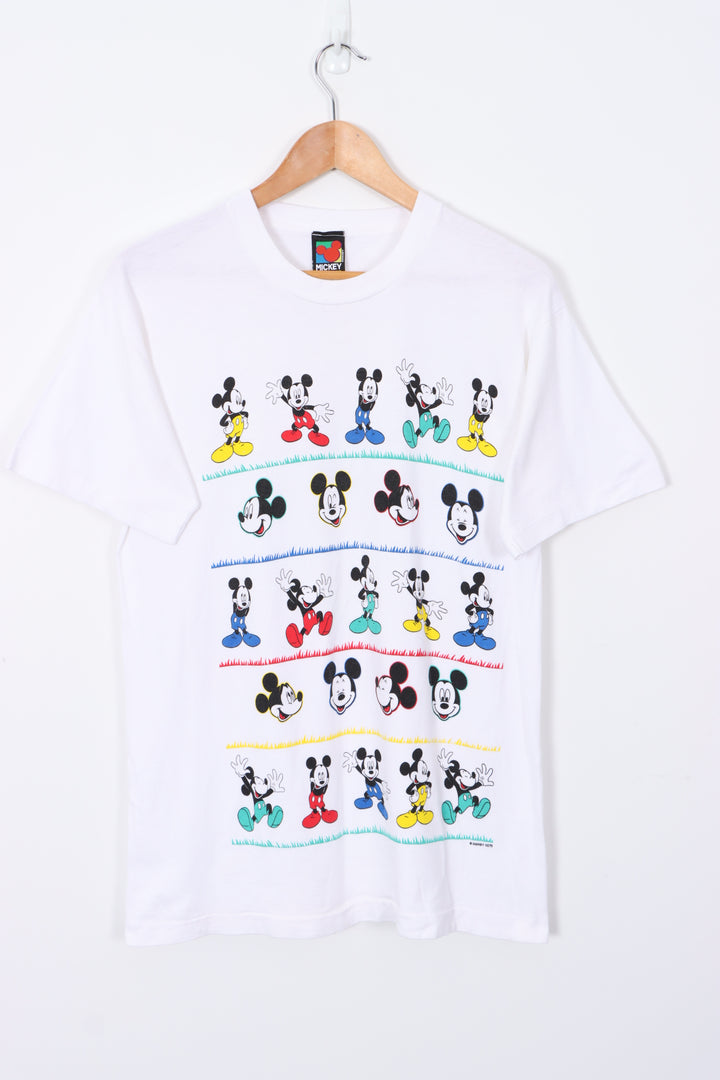 Multi Colour Mickey Mouse Graphic Single Stitch White T-Shirt (L)