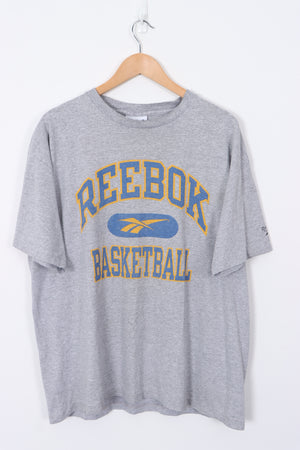 REEBOK Basketball Large Spell Out Logo Sports Grey T-Shirt (XL)