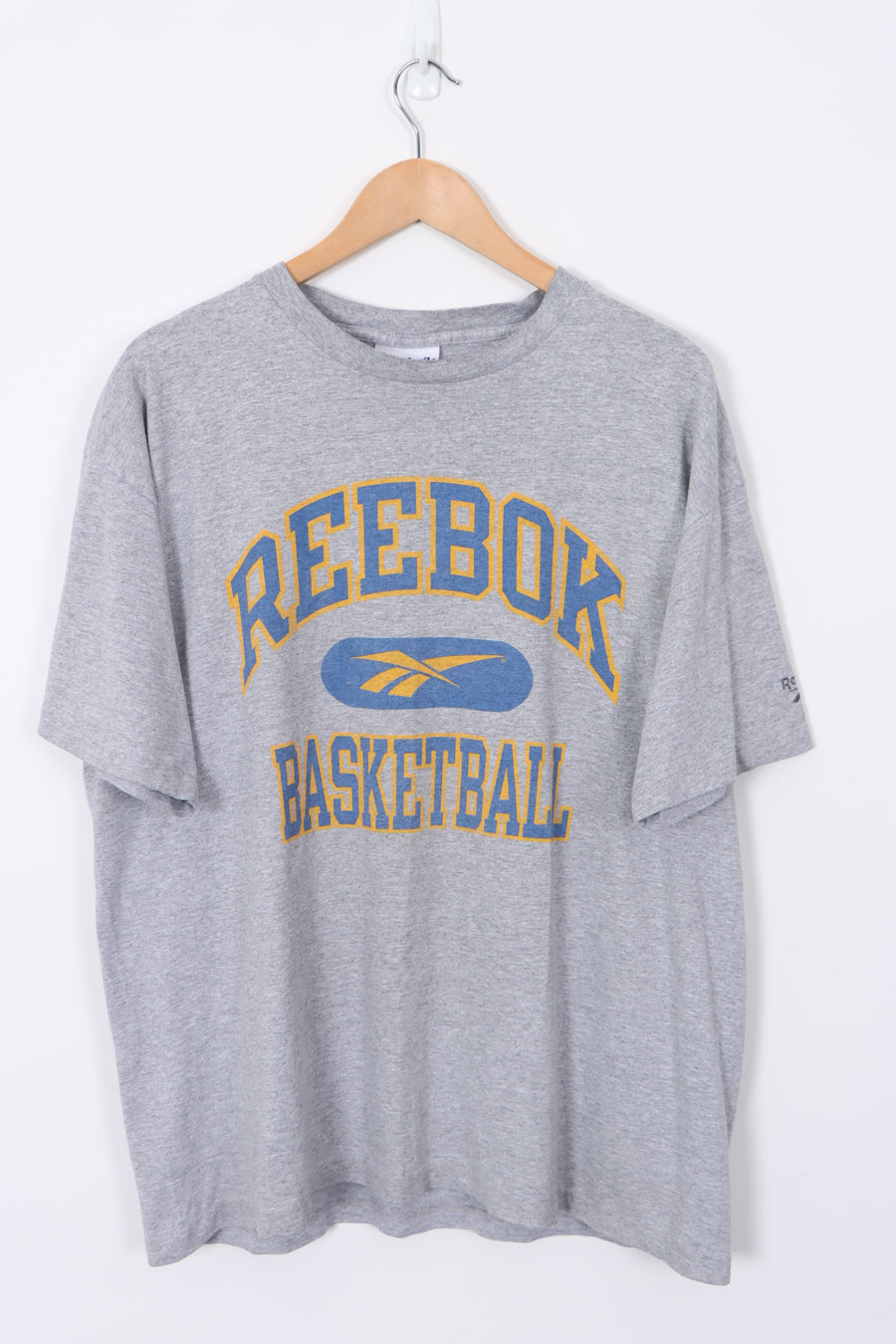 REEBOK Basketball Large Spell Out Logo Sports Grey T-Shirt (XL)