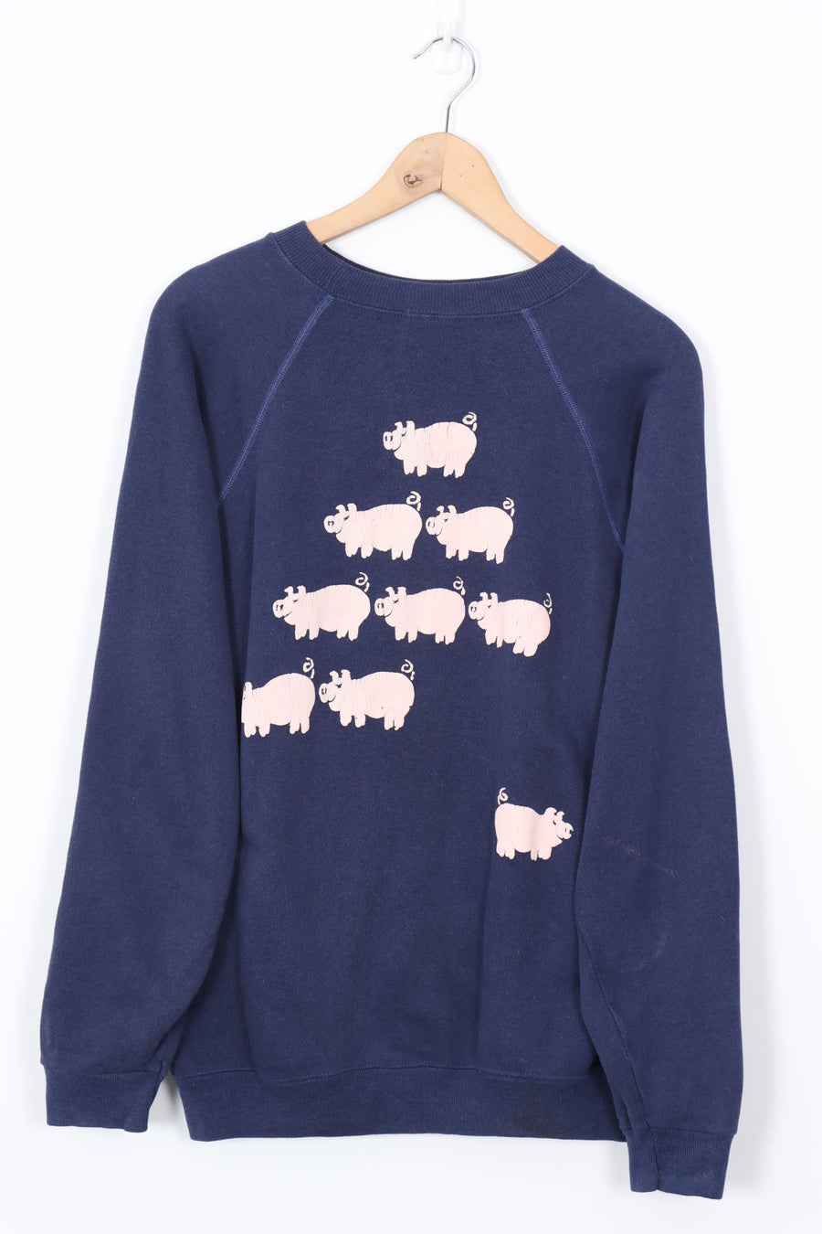 Navy Pink 3D Puff Pig Front & Back Animal 50/50 Sweatshirt (L)