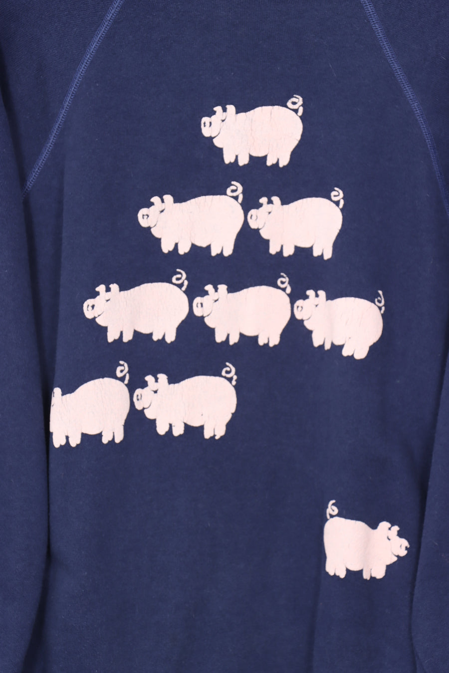 Navy Pink 3D Puff Pig Front & Back Animal 50/50 Sweatshirt (L)