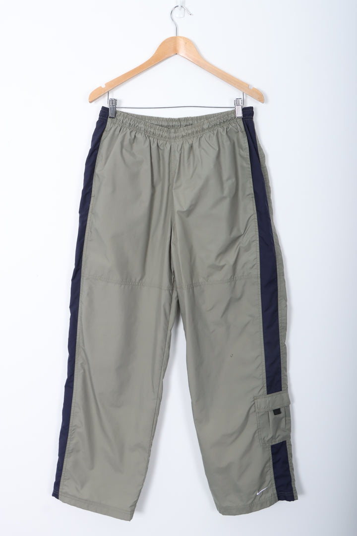 NIKE Khaki & Navy Swoosh Logo Lined Cargo Track Pants (M)