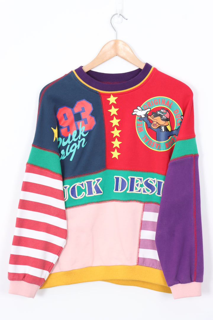 DUCK DESIGN Colour Block Animal Panel Sweatshirt (L)