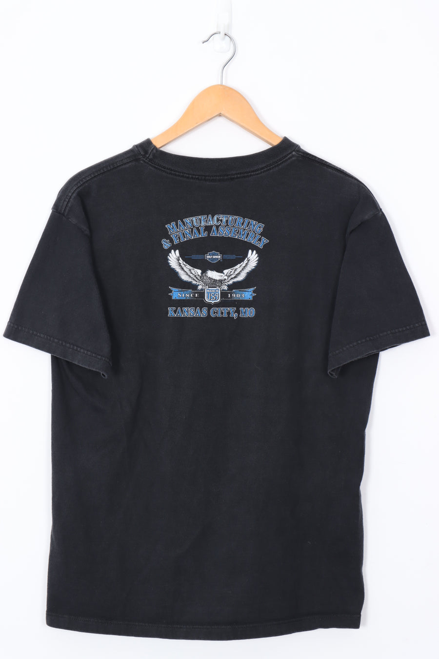 HARLEY DAVIDSON Blue Flame Eagle Kansas USA Made Tee (S)