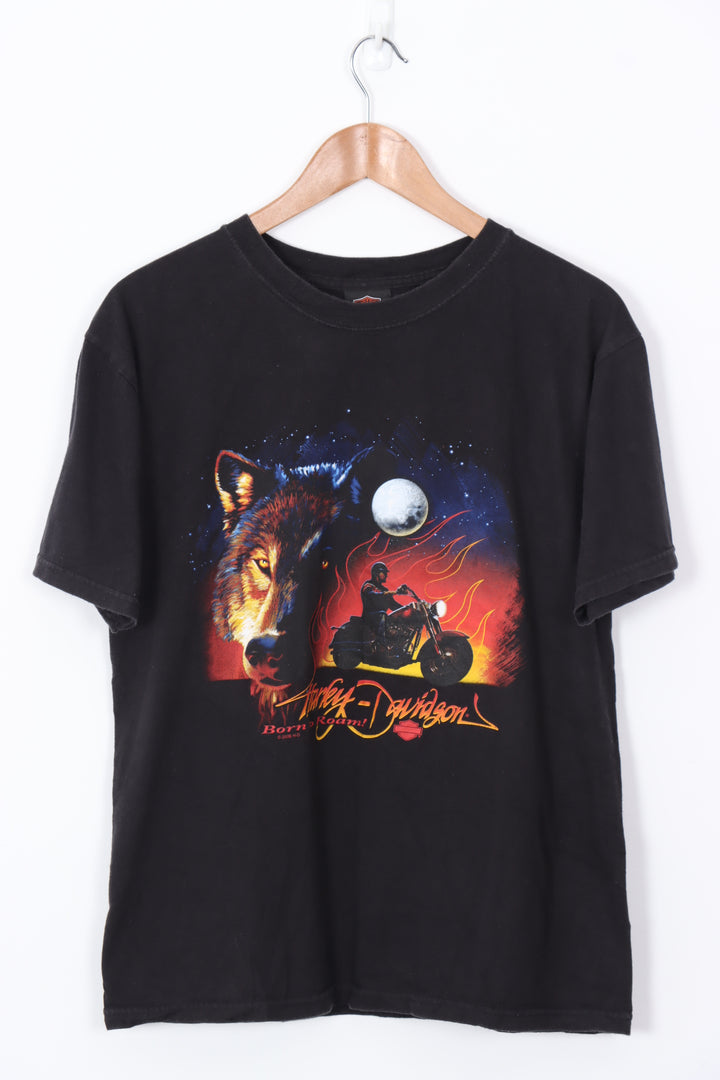 HARLEY DAVIDSON 'Born to Roam' Wolf & Flames Tee (M)