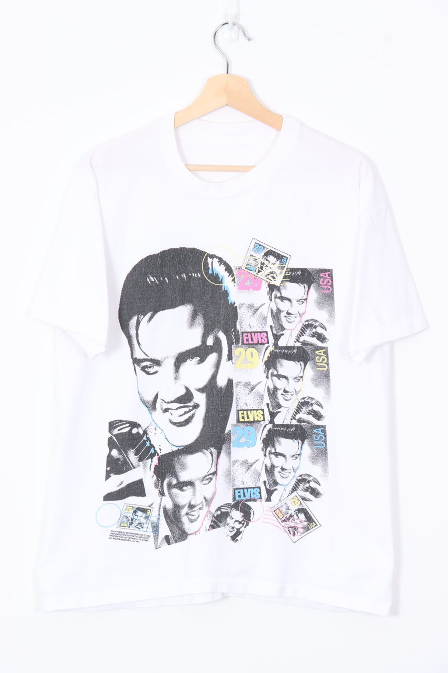 1992 Vintage ELIVS PRESLEY Colourful 29 Stamp Music Tee (L)