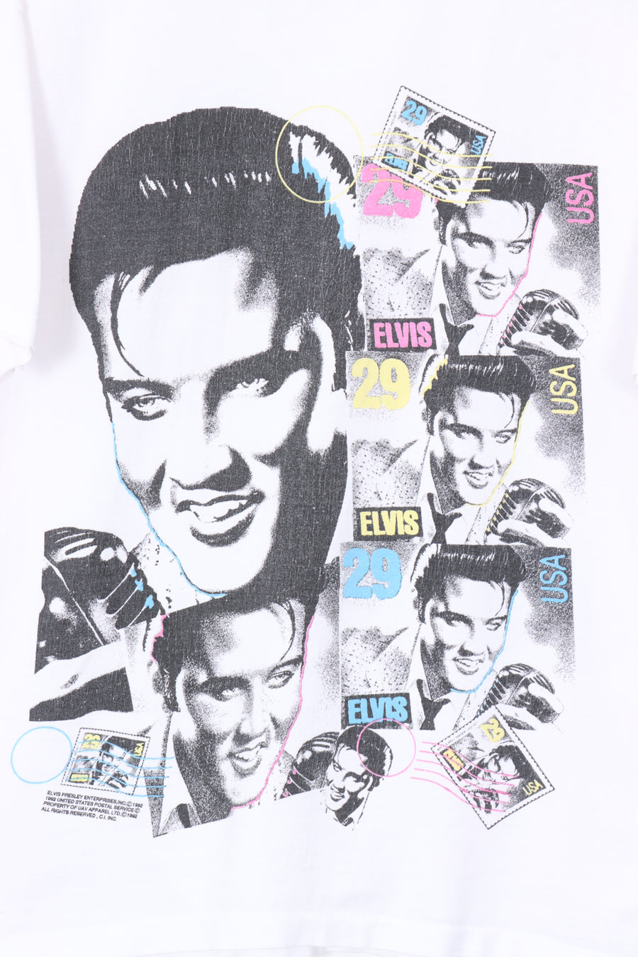 1992 Vintage ELIVS PRESLEY Colourful 29 Stamp Music Tee (L)