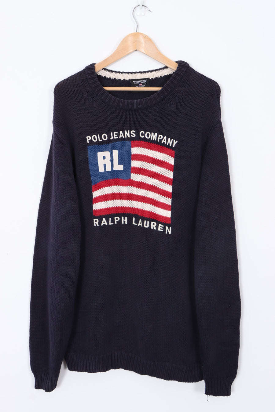 RALPH LAUREN POLO JEANS Flag Logo Embroidered Sweater (XL)