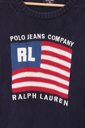 RALPH LAUREN POLO JEANS Flag Logo Embroidered Sweater (XL)