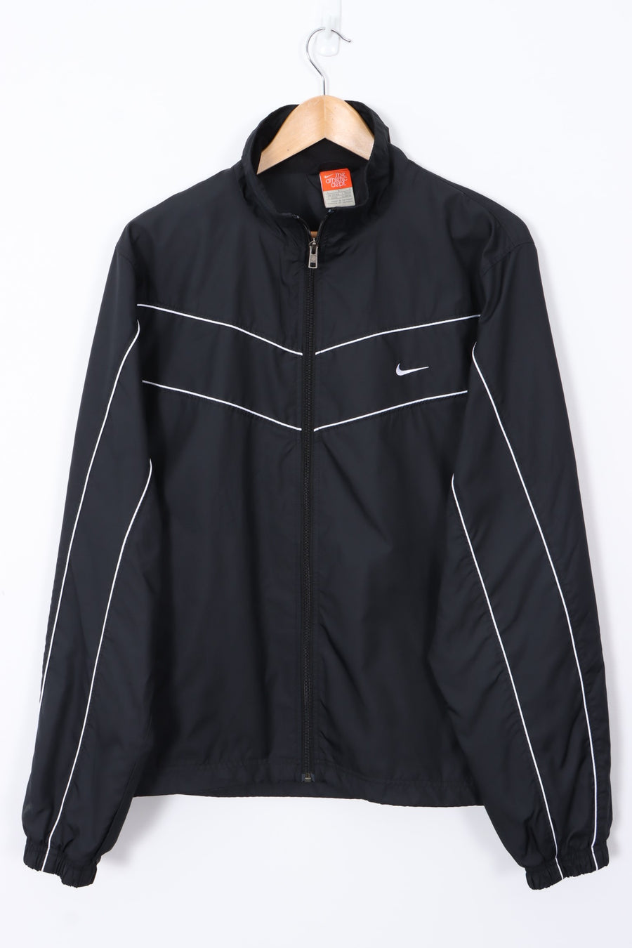 NIKE Black & White Swoosh Logo Full Zip Windbreaker Jacket (L)