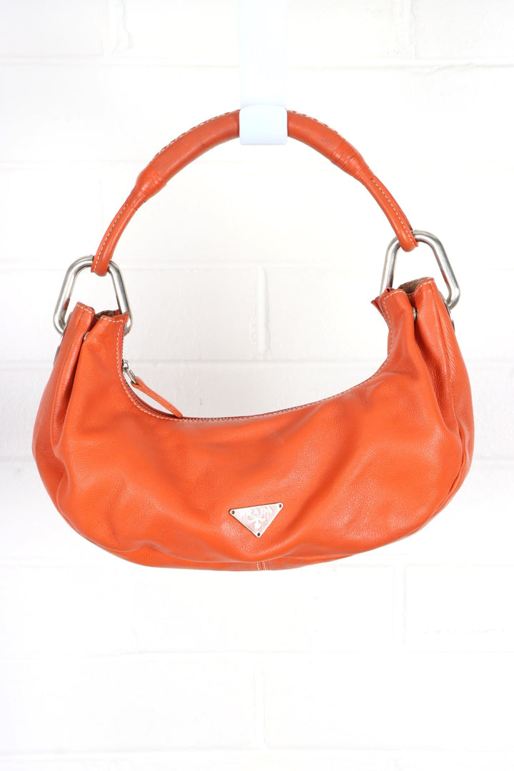 REPLICA Prada Orange Leather Crescent Shoulder Bag