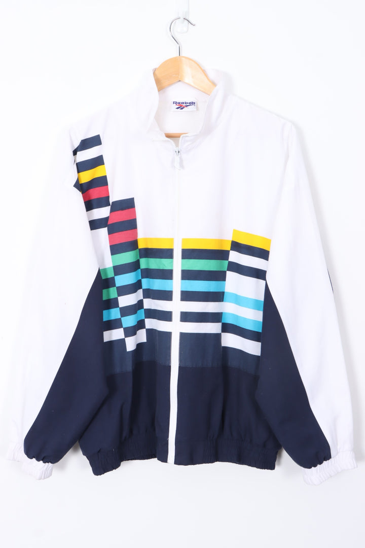 Vintage REEBOK 80s Multicoloured Stripe Windbreaker Jacket (L)