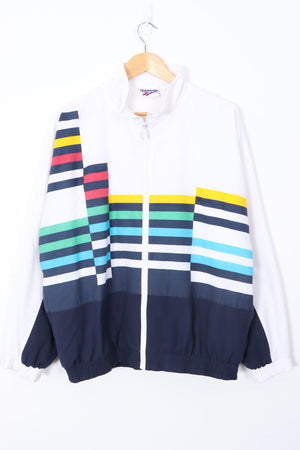 Vintage REEBOK 80s Multicoloured Stripe Windbreaker Jacket (L)