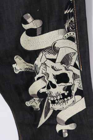 ED HARDY Large Skull Embroidered Design Dark Denim Jeans (36x34)