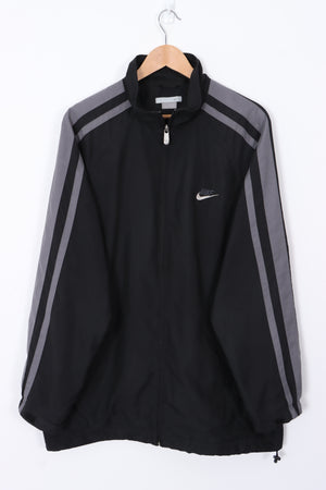 NIKE Black & Grey Striped Windbreaker Jacket (L)