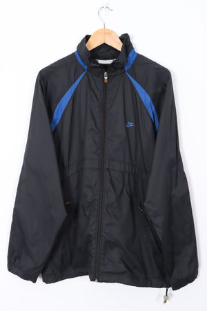 NIKE Black & Blue Swoosh Logo Full Zip Windbreaker Jacket (L)