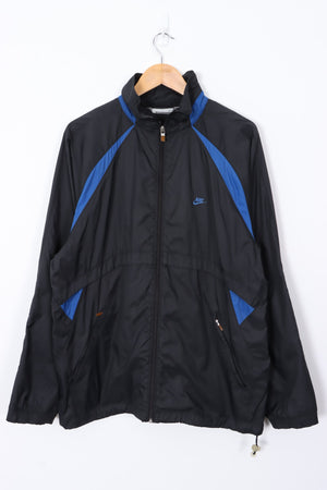 NIKE Black & Blue Swoosh Logo Full Zip Windbreaker Jacket (L)