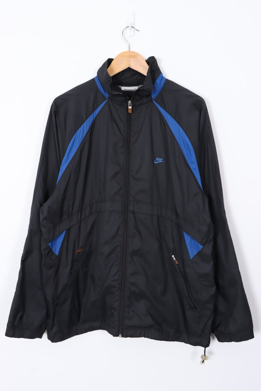 NIKE Black & Blue Swoosh Logo Full Zip Windbreaker Jacket (L)