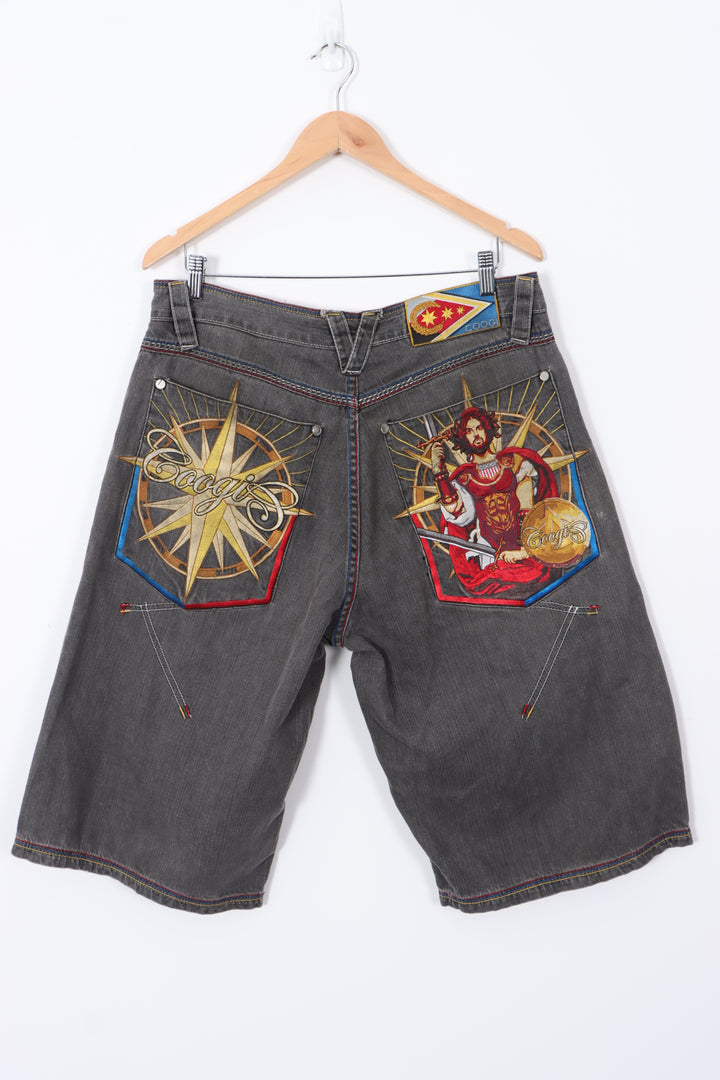 COOGI Star Embroidered Designed Pockets Denim Shorts (W36)