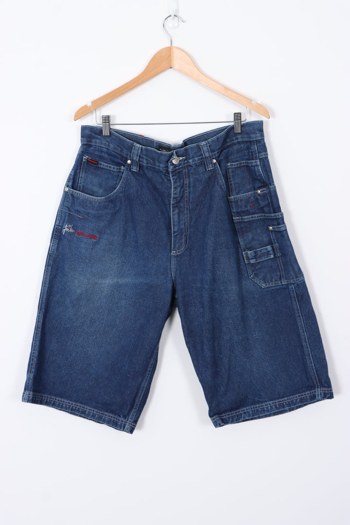 FUBU Dark Denim Loose Fit Cargo Carpenter Style Shorts (W36)