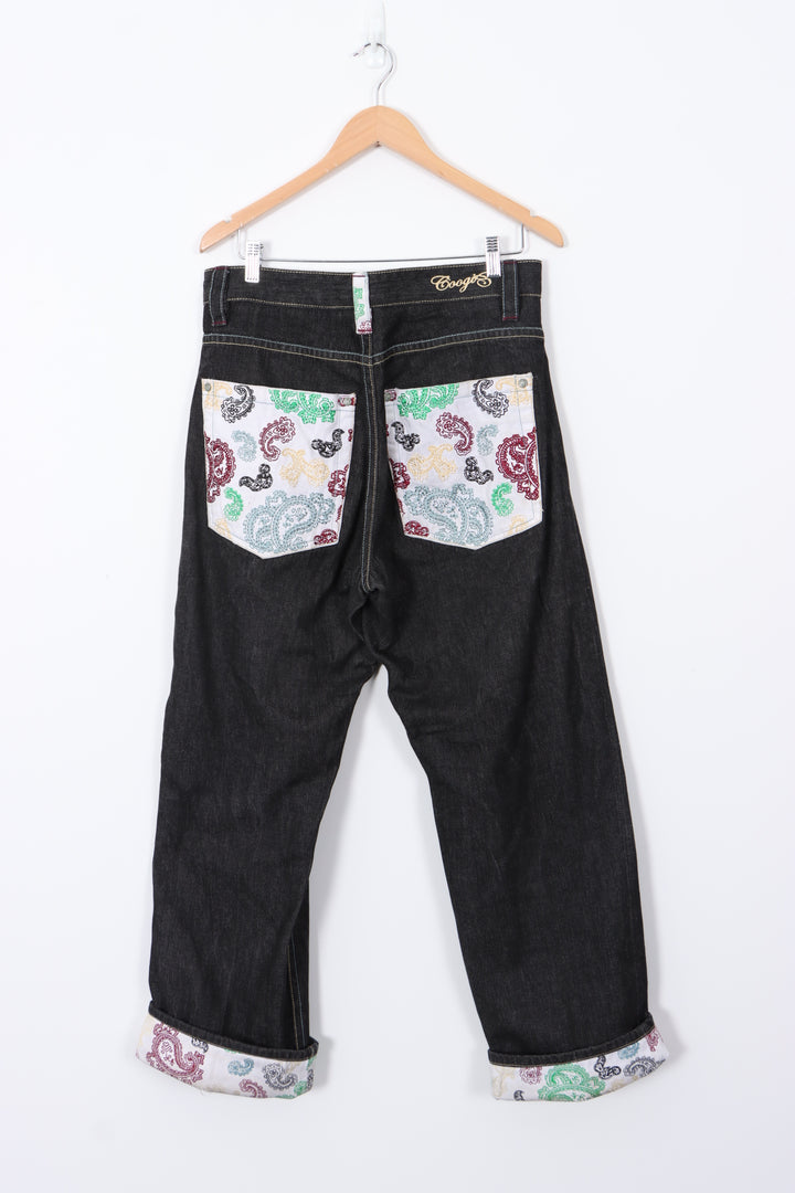 Y2K COOGI Paisley Pattern Pocket and Detail Dark Denim Jeans (34x34)