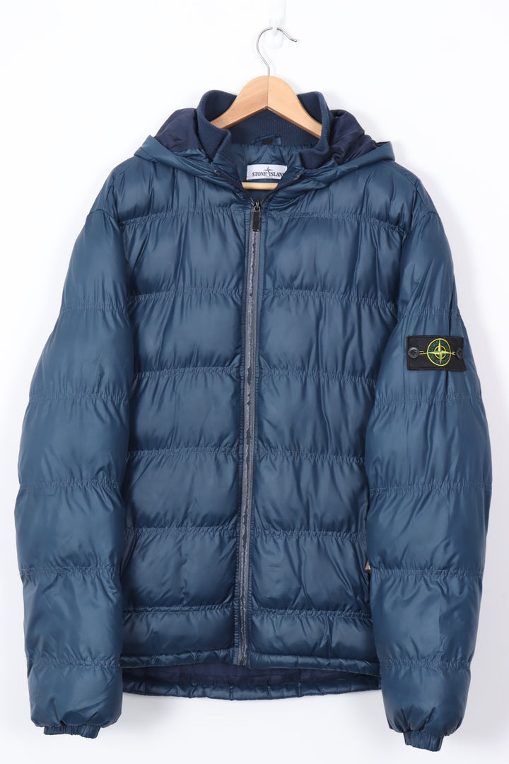 STONE ISLAND Navy Hooded Puffer Jacket (L-XL)