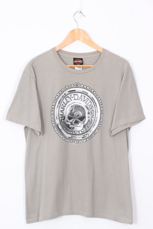 HARLEY DAVIDSON Orange & Grey Skull A.D Farrows Tee (L)