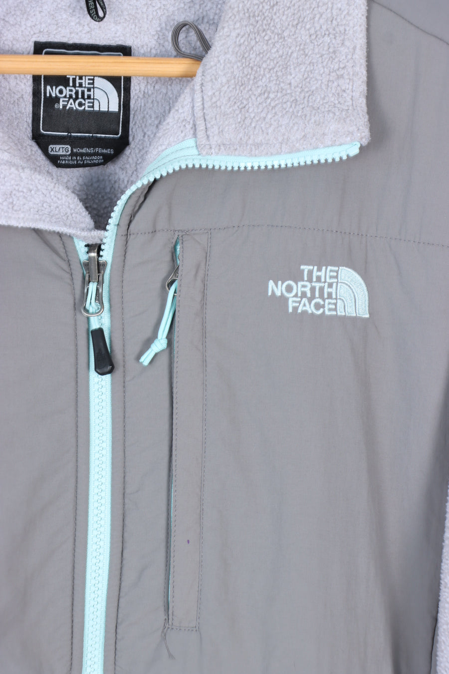 THE NORTH FACE Grey & Teal Panel Fleece Jacket (Women's XL)