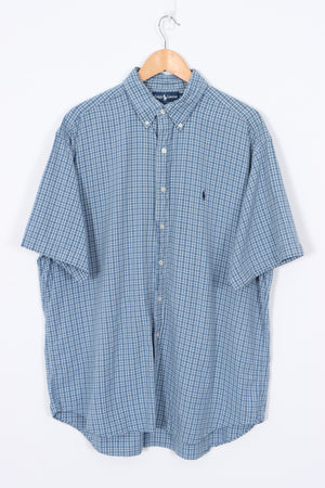 RALPH LAUREN 'Blake' Blue Plaid Short Sleeve Shirt (XXL)