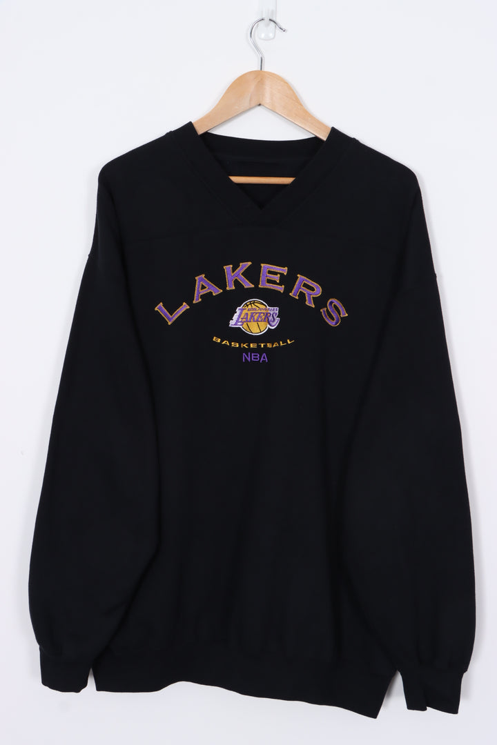 NBA LA Lakers Embroidered Spell Out Logo V-Neck Sweatshirt (XXL)