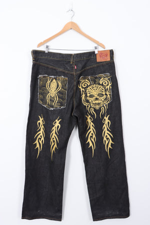 RMC MARTIN KSOHOH Dark Wash Denim Jeans Gold Embroidery Detail (44)