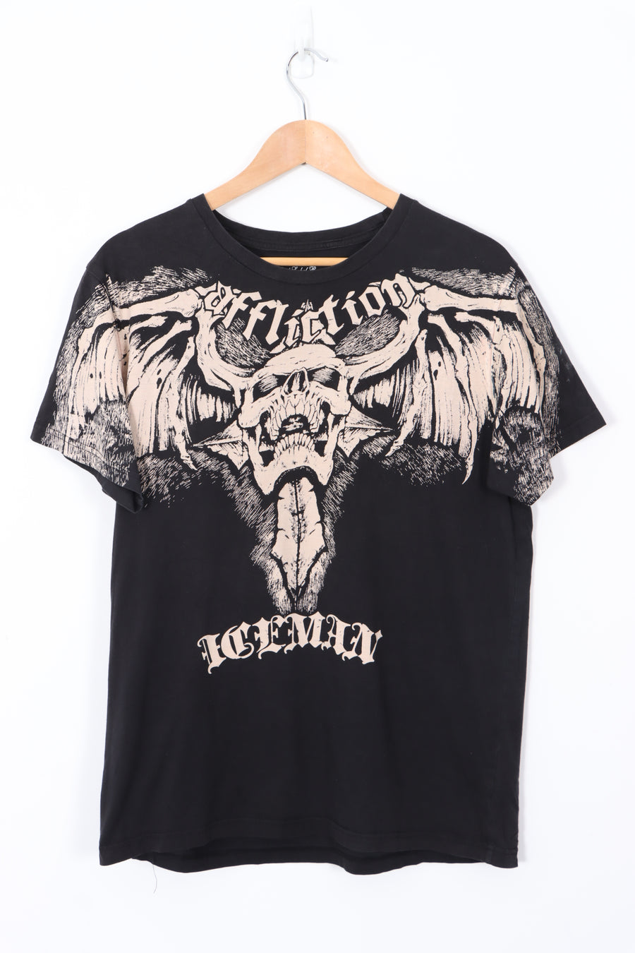 AFFLICITION Chuck Liddell Large Skull and Wings Black Tee (L)